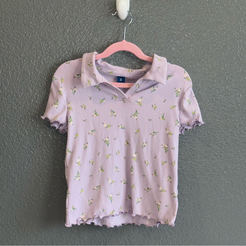 Girls Purple Size Medium 8 Old Navy Short Sleeve Collared Floral Flower Shirt